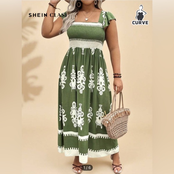 SHEIN Dresses & Skirts - SHEIN Green Maxi Dress with White Print